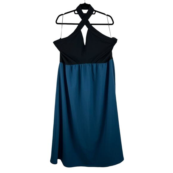 Chelsea28 Mixed Media Colorblock Sleeveless Halter Midi Dress Blue/Black 2X NWT - Picture 2 of 15